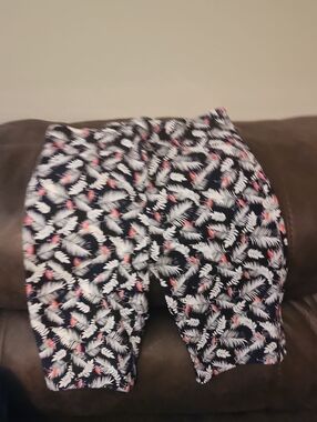 Kim Rogers Navy Shorts with White Tropical Print and Coral Highlights